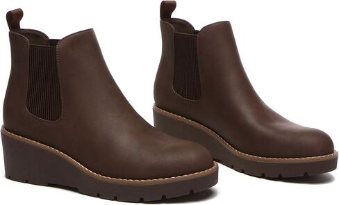 Athlefit Women's Chelsea Wedge Boots Elastic Platform Lug Sole Slip on Wedge Ankle Booties in Kuwait