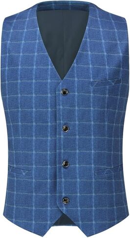 Cloudstyle Mens 3-Piece Plaid Suit Set Modern Fit Jacket Tux Blazer Vest Pants in Kuwait