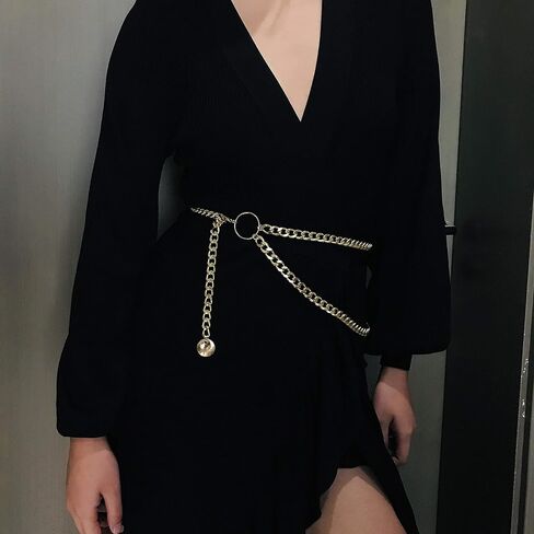 Salircon Gold Chain Belt for Women Plus Size M L XL Metal Belly Waist Belt Bling Body Chain in Kuwait