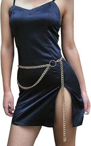 Salircon Gold Chain Belt for Women Plus Size M L XL Metal Belly Waist Belt Bling Body Chain in Kuwait