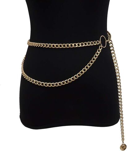 Salircon Gold Chain Belt for Women Plus Size M L XL Metal Belly Waist Belt Bling Body Chain in Kuwait