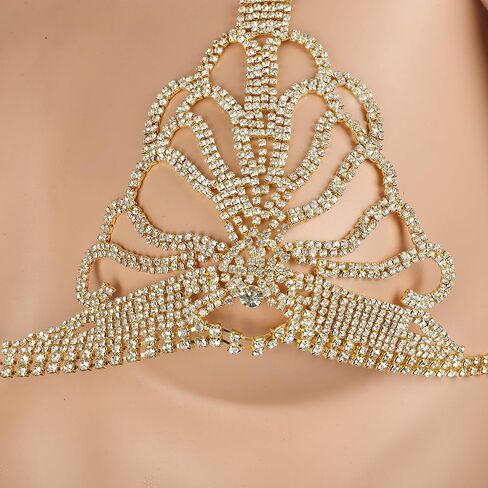 YERTTER Sparkle Full Gold Rhinestone Sexy Bra Chain Body Chain Set Crystal Beach Luxury Jewelry for Women （Gold） in Kuwait