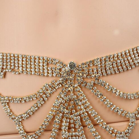 YERTTER Sparkle Full Gold Rhinestone Sexy Bra Chain Body Chain Set Crystal Beach Luxury Jewelry for Women （Gold） in Kuwait