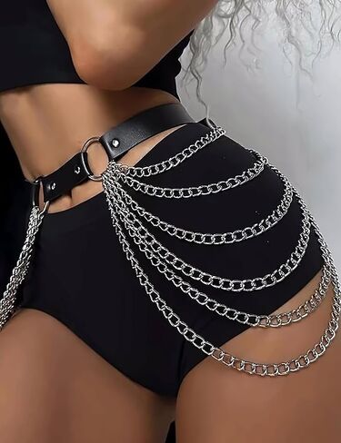 3 قطع من سلسلة الجسم الجلدية الشريرة (حزام سلسلة الخصر + سلسلة الساق + سلسلة قلادة) إكسسوارات مجوهرات الجسم للنساء والفتيات in Kuwait