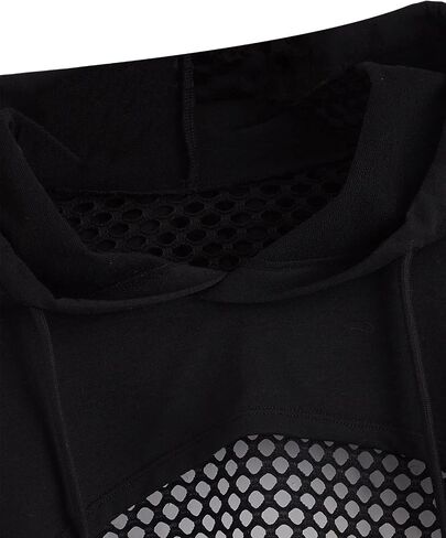 Verdusa Women's Hollow Out Fishnet Long Sleeve Drawstring Hoodie Super Crop Sweatshirt in Saudi Arabia