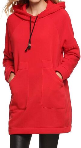 Qearl Women XMAS Autumn Loose Warm Pocket Pullover Hoodie Tunic Sweatshirt (L, Red) in Kuwait