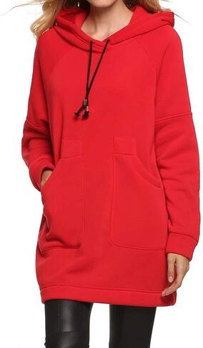 Qearl Women XMAS Autumn Loose Warm Pocket Pullover Hoodie Tunic Sweatshirt (L, Red) in Kuwait