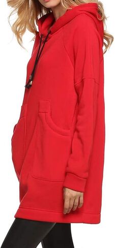 Qearl Women XMAS Autumn Loose Warm Pocket Pullover Hoodie Tunic Sweatshirt (L, Red) in Kuwait