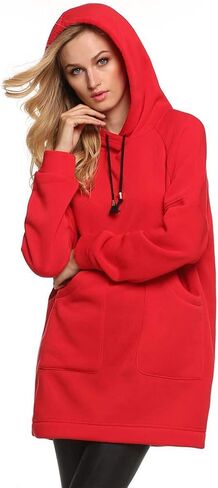 Qearl Women XMAS Autumn Loose Warm Pocket Pullover Hoodie Tunic Sweatshirt (L, Red) in Kuwait