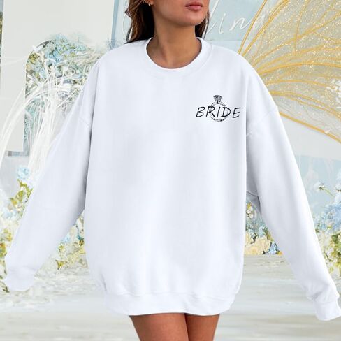 FRYAID Bride Sweatshirt Bride Women Bachelorette Party Sweatshirt I Say Yes Graphic Shirt Wedding Vacation Pullover Top in Kuwait