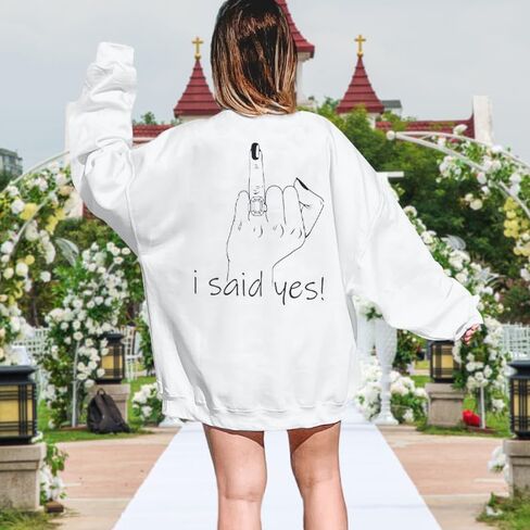 FRYAID Bride Sweatshirt Bride Women Bachelorette Party Sweatshirt I Say Yes Graphic Shirt Wedding Vacation Pullover Top in Kuwait