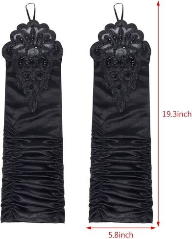 Harapu Long Black Elbow Lace Sequins Satin Gloves 19.3" Stretchy 1920s Opera Gloves Evening Party Dance Gloves for Women Girls, 1 Pair in Kuwait