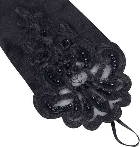 Harapu Long Black Elbow Lace Sequins Satin Gloves 19.3" Stretchy 1920s Opera Gloves Evening Party Dance Gloves for Women Girls, 1 Pair in Kuwait