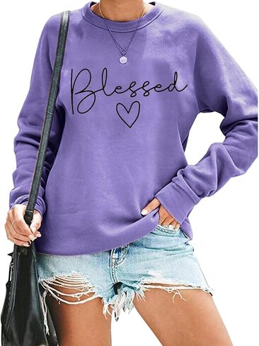 UNIQUEONE Blessed Sweatshirt for Women Letter Print Lightweight Thanksgiving Pullover Tops Blouse in Kuwait