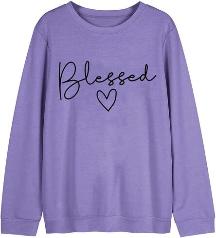 UNIQUEONE Blessed Sweatshirt for Women Letter Print Lightweight Thanksgiving Pullover Tops Blouse in Kuwait