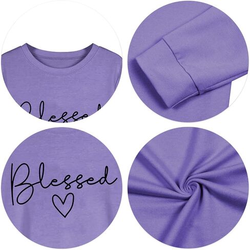 UNIQUEONE Blessed Sweatshirt for Women Letter Print Lightweight Thanksgiving Pullover Tops Blouse in Kuwait