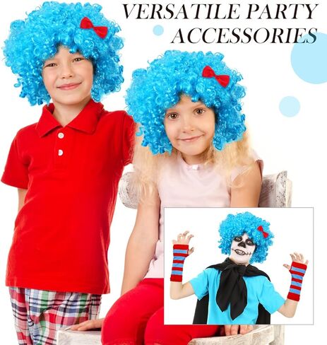 6 قطع من إكسسوارات الأطفال زي الهالوين مجموعة باروكة بانك زرقاء مخططة جوارب عالية الفخذ للركبة قفازات طويلة لتدفئة الذراع للأطفال لوازم الحفلات in Kuwait