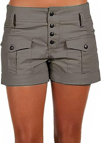 Flamingals Women's Flap Pocket Button Fly Cuff Hem Shorts Low Waist Casual Shorts in Saudi Arabia