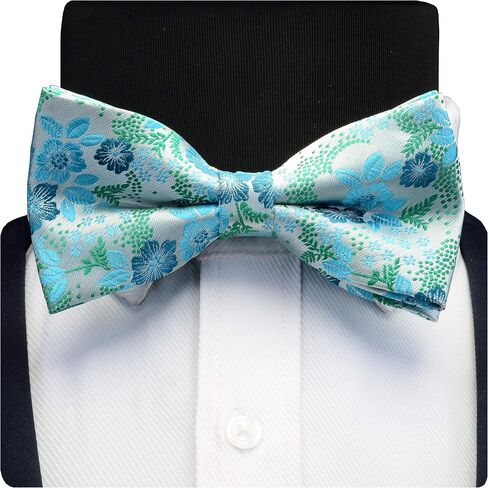 GUSLESON Mens Plaid Floral Jacquard Adjustable Pre-tied Bow Tie and Pocket Square Cufflink Set with Gift Box in Kuwait