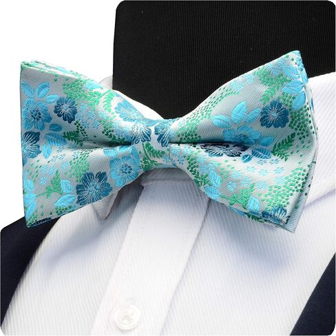 GUSLESON Mens Plaid Floral Jacquard Adjustable Pre-tied Bow Tie and Pocket Square Cufflink Set with Gift Box in Kuwait