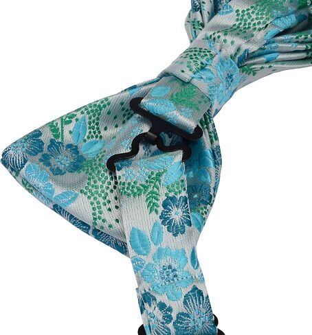 GUSLESON Mens Plaid Floral Jacquard Adjustable Pre-tied Bow Tie and Pocket Square Cufflink Set with Gift Box in Kuwait