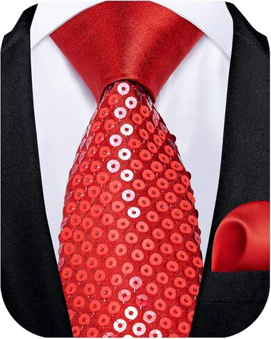 DiBanGu Skinny Sequin Ties for Men Solid Satin Tie and Pocket Square Set Wedding Party Business Formal Necktie in Kuwait