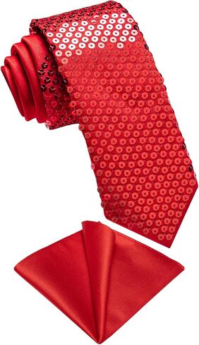 DiBanGu Skinny Sequin Ties for Men Solid Satin Tie and Pocket Square Set Wedding Party Business Formal Necktie in Kuwait