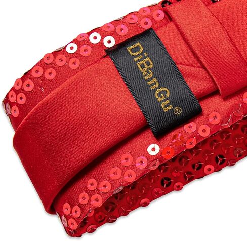 DiBanGu Skinny Sequin Ties for Men Solid Satin Tie and Pocket Square Set Wedding Party Business Formal Necktie in Kuwait