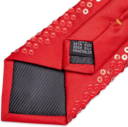 DiBanGu Skinny Sequin Ties for Men Solid Satin Tie and Pocket Square Set Wedding Party Business Formal Necktie in Kuwait