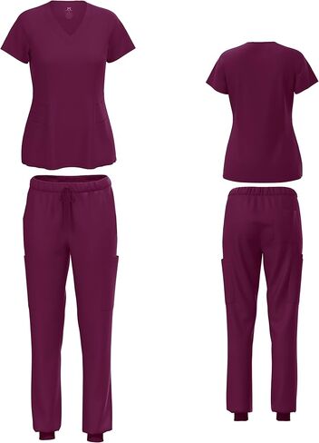 Beverly Hills Uniforms Women's STRETCH Medical Nursing Jogger Uniform Scrub Set Top with Pant 7 COLORS in Kuwait