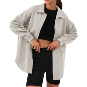 Amazhiyu Womens Button Down Long Sleeve Sweatshirt Jacket Casual Boyfriend Shirt in Kuwait