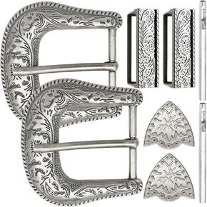 QuneusHot 6 قطع رعاة البقر استبدال حزام مشبك مجموعة 1.5 "(38 مم) حزام الأزهار الغربية محفورة أبازيم فضية للرجال والنساء in Kuwait