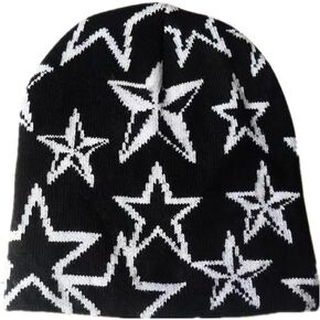 Z-Jeris Y2K Beanie Hats Knitted Wool Hat Letter Star Jacquard Hat 2000s Cute Men Women Unisex Skull Cap Ski Cycling Outdoor