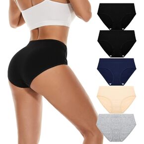 dailyhao Women's Cotton Underwear Hi Cut Panties for Women Solid Briefs Soft Stretchy Ladies Underpants (5-pack)