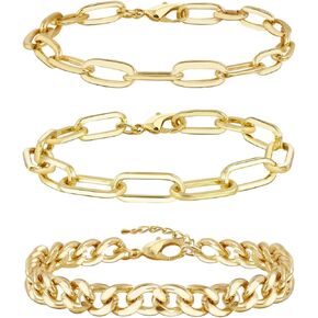 Gold Bracelets for Women Girls 14K Gold Plated Dainty Link Paperclip Choker Bracelet Stack Gold Small Ball Beads Bracelets Adjustable Layered Metal Link Bracelet