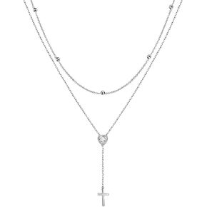 FLYOW Christmas Gifts Layered Necklace S925 Sterling Silver Teardrop Double Choker Y Lariat Long Necklace Birthday Gifts for Women