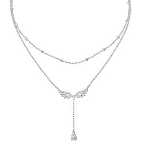 FLYOW Christmas Gifts Layered Necklace S925 Sterling Silver Teardrop Double Choker Y Lariat Long Necklace Birthday Gifts for Women