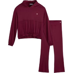 RBX Girls' Active Sweatsuit - 2 Piece Ribbed Crop Pullover Hoodie Sweatshirt and Kick Flare Bell Bottom Yoga Leggings (7-12)