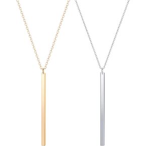 Culovity Vertical Bar Pendant Necklace Earrings - Simple Long lariat Chain Minimalist Dangle Earrings for Women 2.4" Pendant 35" Chain 2'' Drop