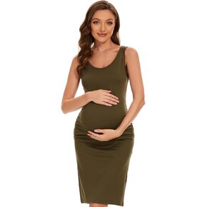 KUNINDOME Maternity Dresses for Daily, Baby Shower Photography, Short Sleeve Sleeveless Tank Dresses, Side Ruching