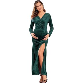 Ababalaya Bodycon Velvet Formal Maternity Party Cocktail Dress for Photoshoot Baby Shower Wedding Guest