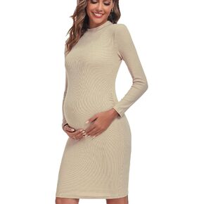 Liu & Qu Women's Maternity Knit Ribbed Dress Long Sleeve Bodycon Dress Daily Wearing Baby Shower