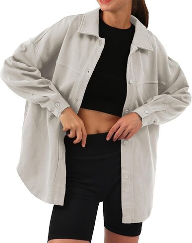 Amazhiyu Womens Button Down Long Sleeve Sweatshirt Jacket Casual Boyfriend Shirt in Kuwait