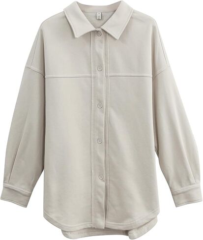 Amazhiyu Womens Button Down Long Sleeve Sweatshirt Jacket Casual Boyfriend Shirt in Kuwait