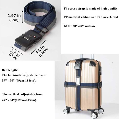 حزام الأمتعة المعتمد من إدارة أمن المواصلات الأمريكية وقفل مجمع ثلاثي الأقراص وحزام سفر قابل للتعديل in Kuwait