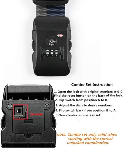 حزام الأمتعة المعتمد من إدارة أمن المواصلات الأمريكية وقفل مجمع ثلاثي الأقراص وحزام سفر قابل للتعديل in Kuwait