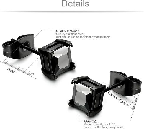 Jstyle Stainless Steel Mens Womens Cubic Zirconia Stud Earrings Black Piercing 20G 3-8mm in Saudi Arabia