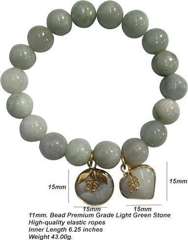 سوار اليشم من هيفينز تي في سيز، ضوء أخضر طبيعي، دائري حقيقي 11 ملم، أساور طاقة شفاء، سوار للنساء والرجال، مع قلادة من اليشم على شكل قلب الحب وعملة دونات، مال محظوظ، قلادة تايلاندية قوية، نجاح الازدهار in Kuwait