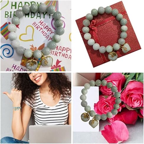 سوار اليشم من هيفينز تي في سيز، ضوء أخضر طبيعي، دائري حقيقي 11 ملم، أساور طاقة شفاء، سوار للنساء والرجال، مع قلادة من اليشم على شكل قلب الحب وعملة دونات، مال محظوظ، قلادة تايلاندية قوية، نجاح الازدهار in Kuwait