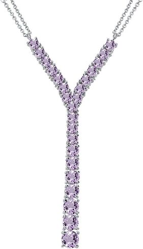 B. BRILLIANT Sterling Silver Genuine or Created Gemstone Round Graduated Statement Lariat Y-Necklace in Kuwait